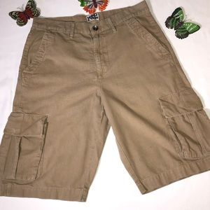 Hang Ten Khaki Cargo Shorts Linen/Cotton Blend, Waist 29 EUC, pet/smoke free
